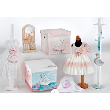 Σετ βάπτισης με κουτί κύκνο ρόζ ΣΕΤ ΒΑΠΤΙΣΗΣ ΚΟΡΙΤΣΙ